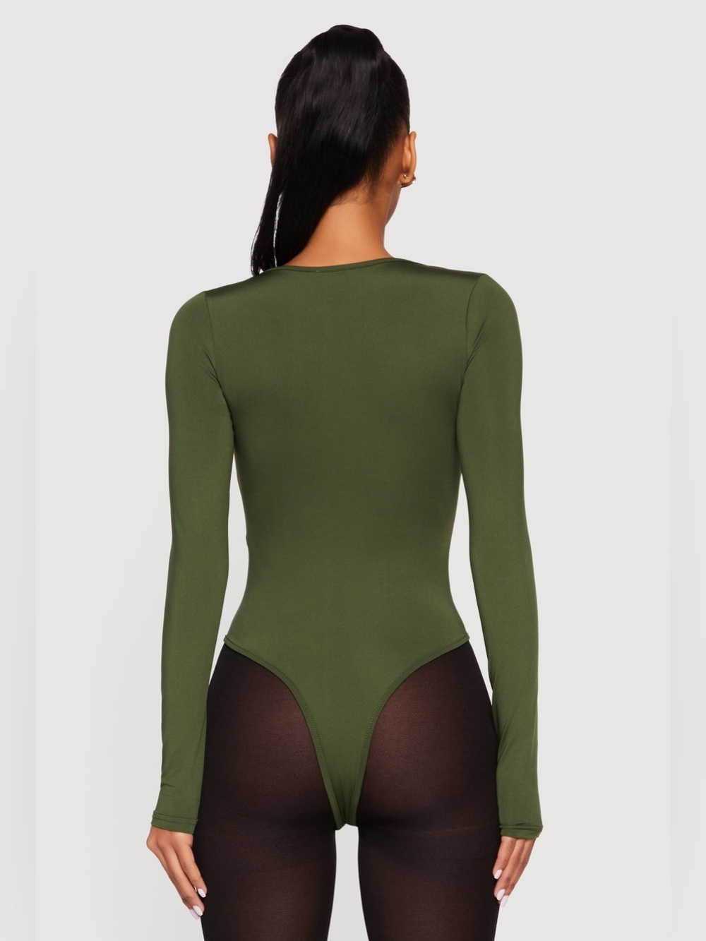 Express Olive Scoop Neck Long-Sleeve Bodysuit - Picture 2 of 8